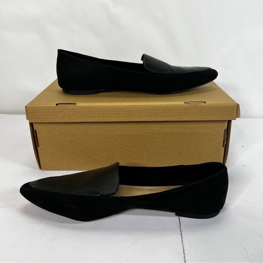 Pointed Toe Black Leather Flats 8